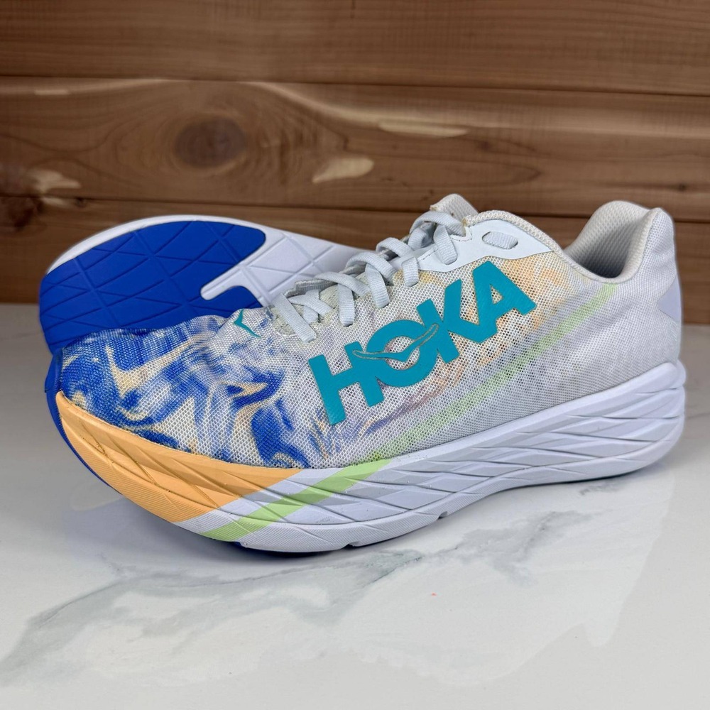 Hoka One One Rocket X  Running Shoes White Blue Yellow‎ 1113532 TGT Mens 10.5